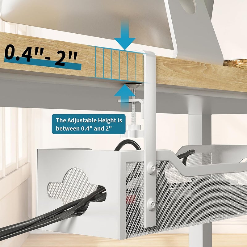 Litwaro Under Desk Cable Management Tray No Drill, 13.38'' Metal Tray with Clamp for Wire Management, Cord Organizer Home Office Damage to Standing Desk, White - Image 3